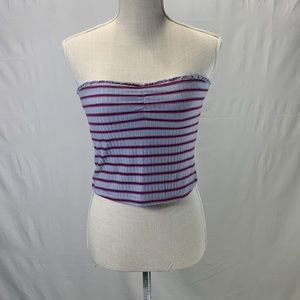 Abercrombie & Fitch Striped Blue Red and Black Ruffled Tube Top Size M